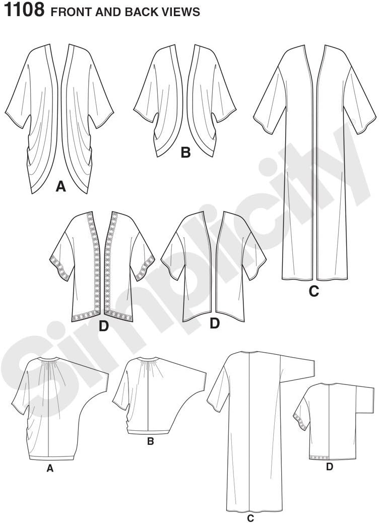 Simplicity US1108A Misses' Kimono and Cardigan Sewing Pattern Kit, Code 1108, Sizes XXS-XXL