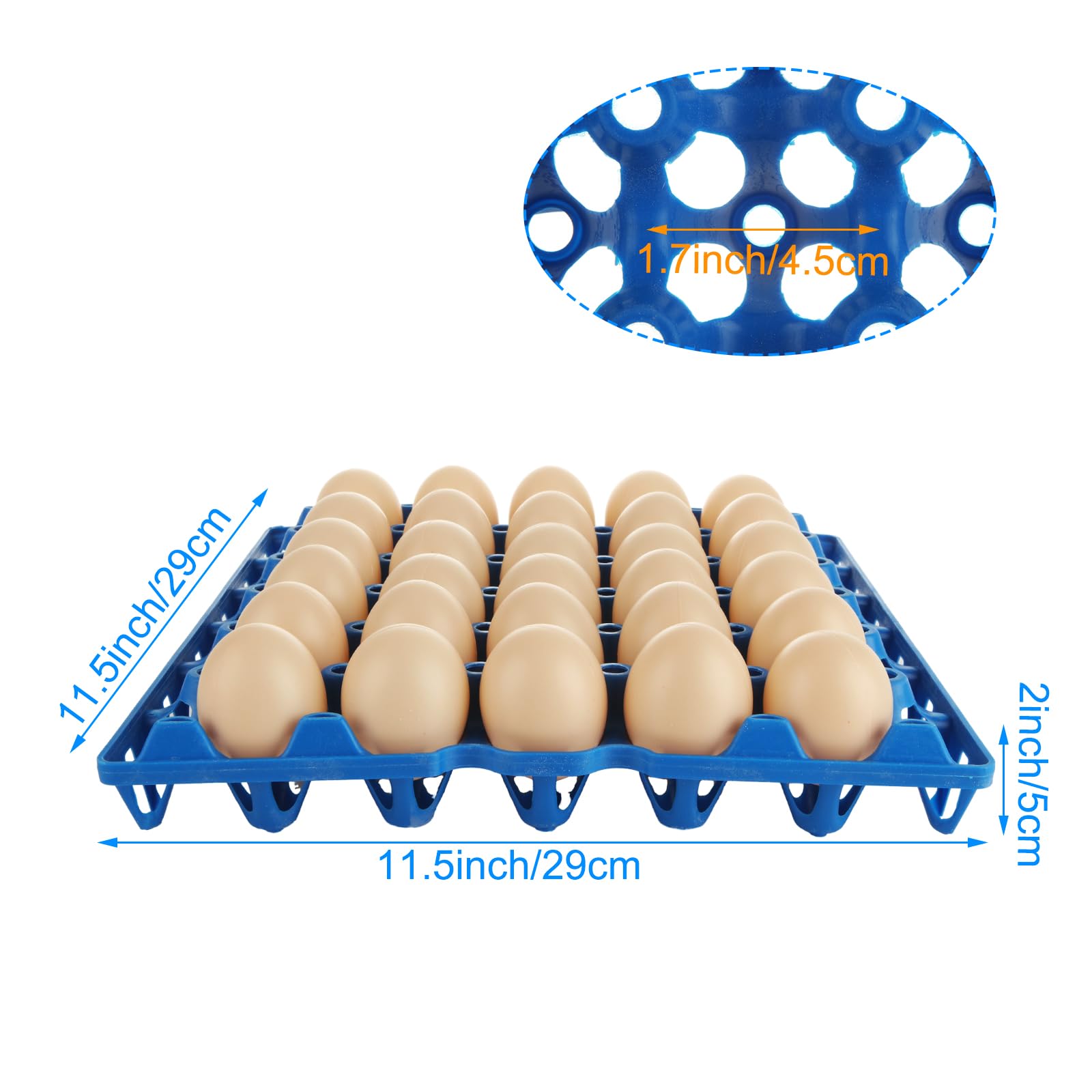 DAJAVE Confezione da 12 vassoi per uova in plastica, blu per 30 uova, per allevatori di polli domestici, impilabili, per contenere più uova per imballaggio, conservazione, spedizione di uova fresche