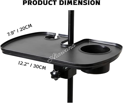 Miniatura 7 de Bandeja universal para micrófono con soporte para bebidas, soporte de micrófono ajustable con abrazadera para estante de utilidad, soporte de