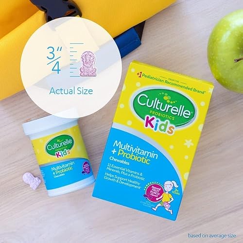 Miniatura 5 de Culturelle Multivitamínico completo  probiótico masticable digestivo e inmunológico para niños con 11 vitaminas y minerales incluyendo vitamina C D3