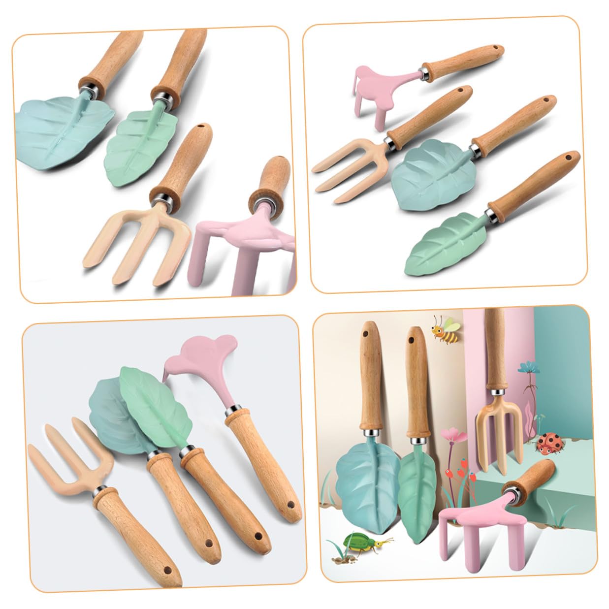 Juego de Herramientas de Jardinería Ligero para Niños Materiales de Madera y Plástico Pala, Rastrillo y Tenedor Jugar al Aire Libre