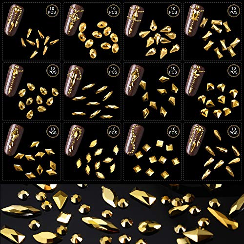 120 Pieces Multi Shapes Gems Crystals And 3000 Pieces Nail Art Rhinestones Round Flat Back Gems Diamond Stone With Rhinestone Picker Dotting Pen And Tweezer For Nail Art Craft Clothes (Gold) #TOP2