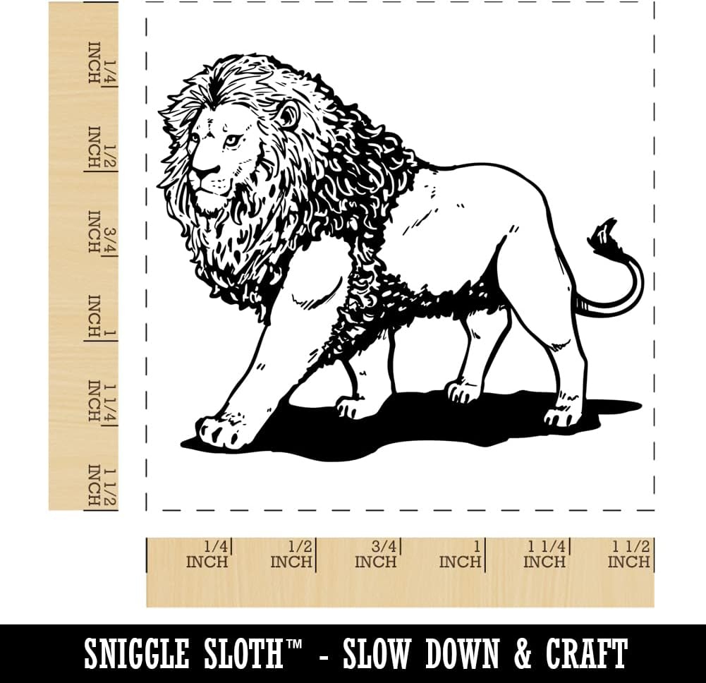 Regal Maned Lion Walking Self-Inking Rubber Stamp Ink Stamper - 1-1/2 Inch Large - Red Ink