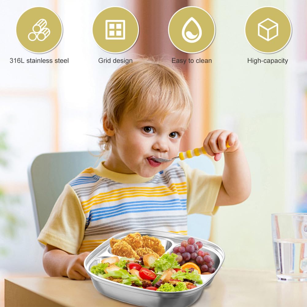 Piatto Bambini Acciaio Inox Con Ventosa - 3 Scomparti, Lavabile, Microonde Safe - Foto 7