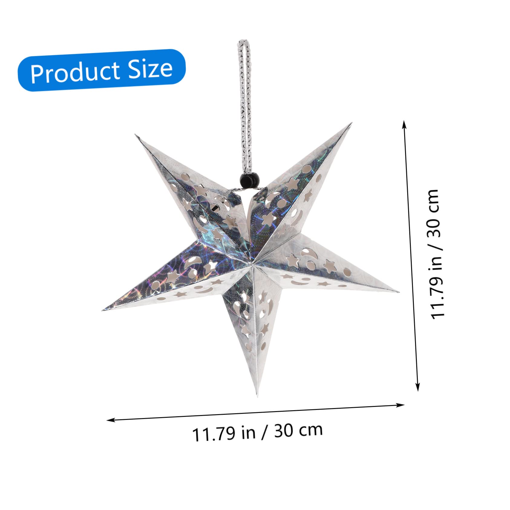 DOITOOL Paper Star Light 5pcs Star Ornament Lampshade Silver Christmas Decor Easy Assembly for Party Wedding