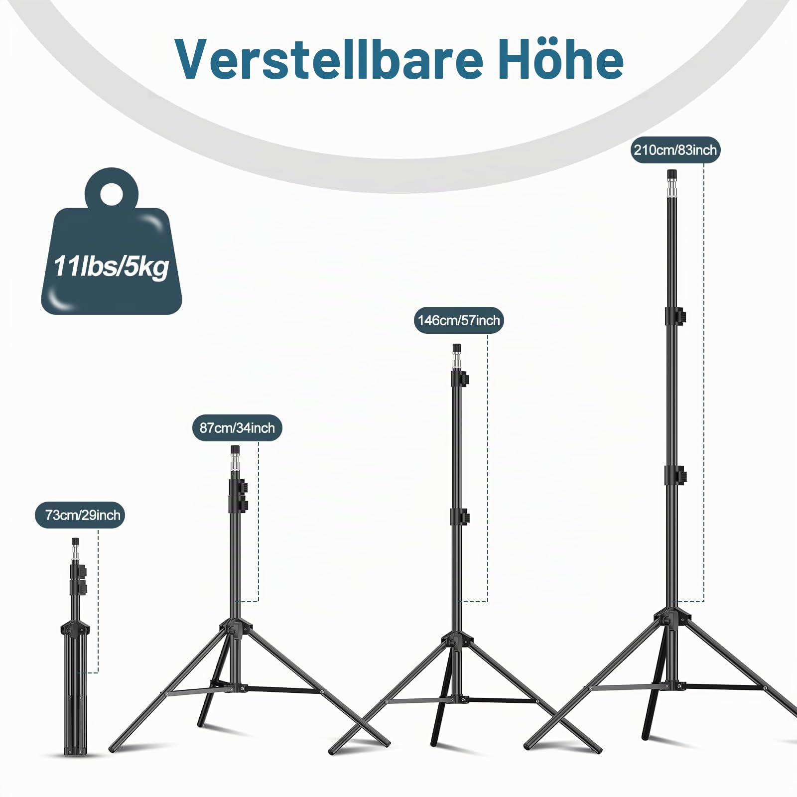 EMART 210cm Lichtstativ Stabil Lampenstativ Aluminium-Stativständer Licht Stativ tragbares Beleuchtungsstativ 5 kg Traglast, 1/4 Zoll Schraube Light Stand für Studio Kits, Softbox-2 Stück