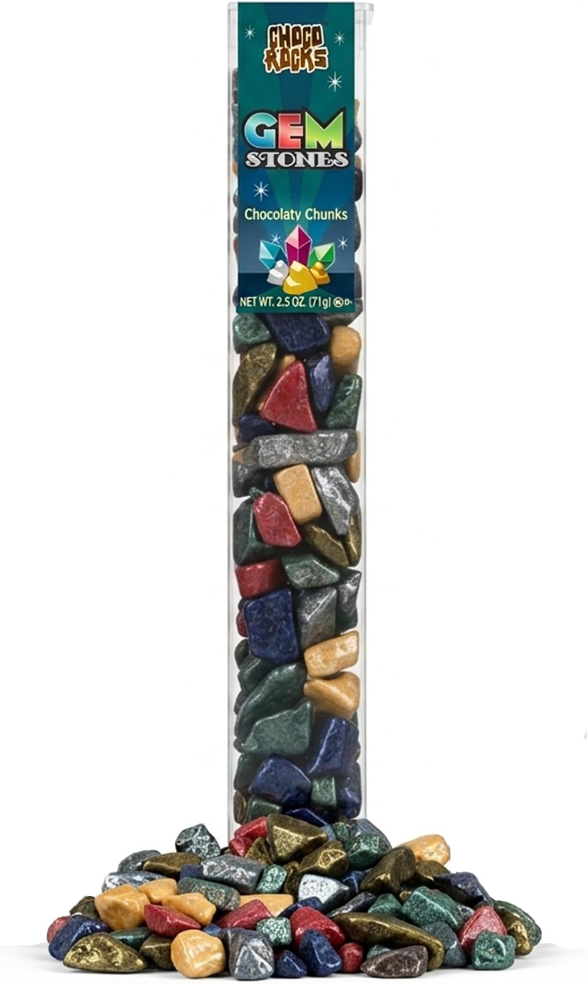 Kimmie Candy ChocoRocks Gemstones, Gem-Shaped Chocolate Candy for Snacking & Cake Decorating | 2.5 oz Tube | Gluten-Free