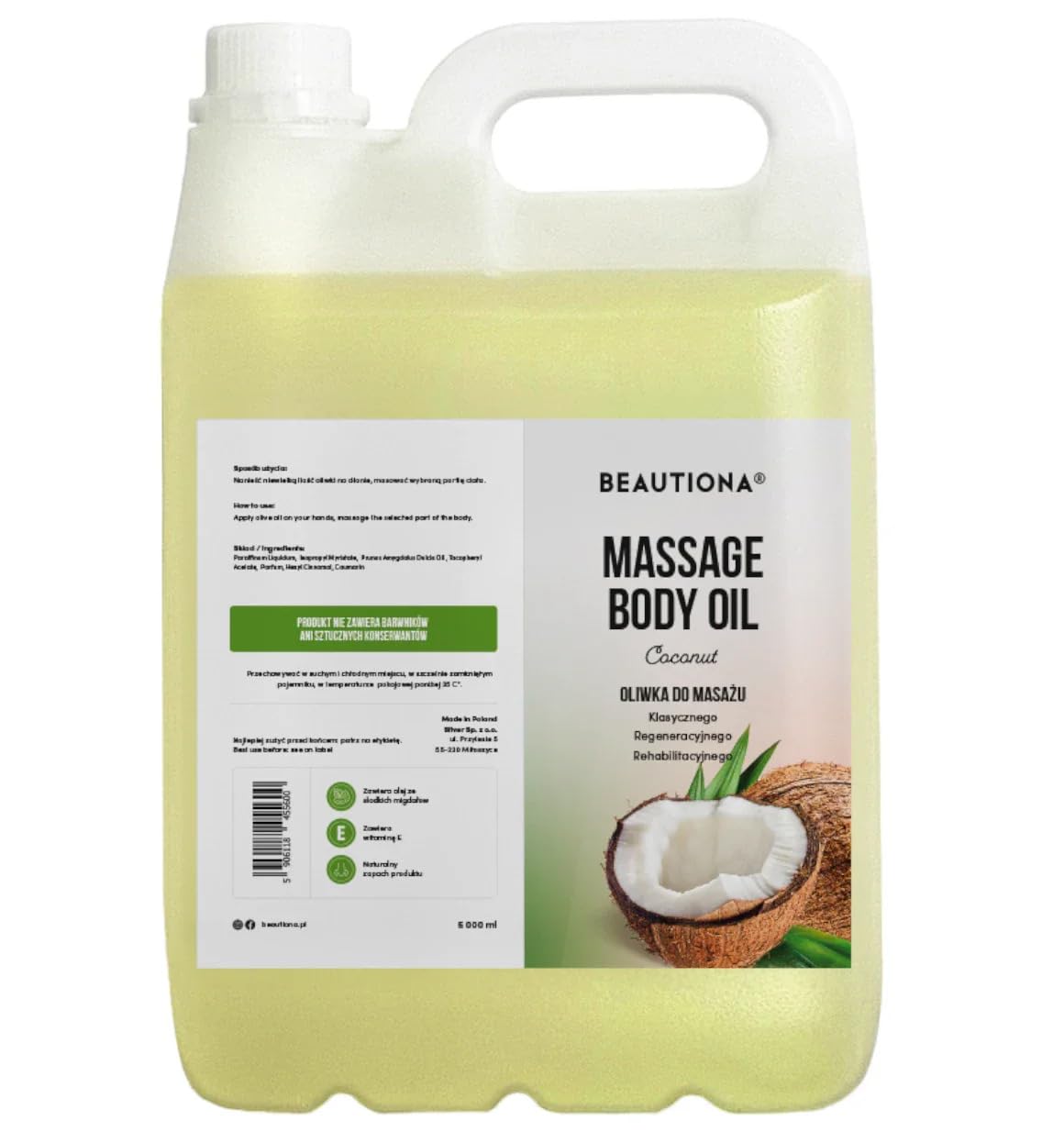 Massageöl 5 Liter Kokosnuss – vegan, 100% natürlich & GVO-frei – Wellness-Öl & Körperöl in Spa-Qualität für Massage & Pflege, Männer & Frauen