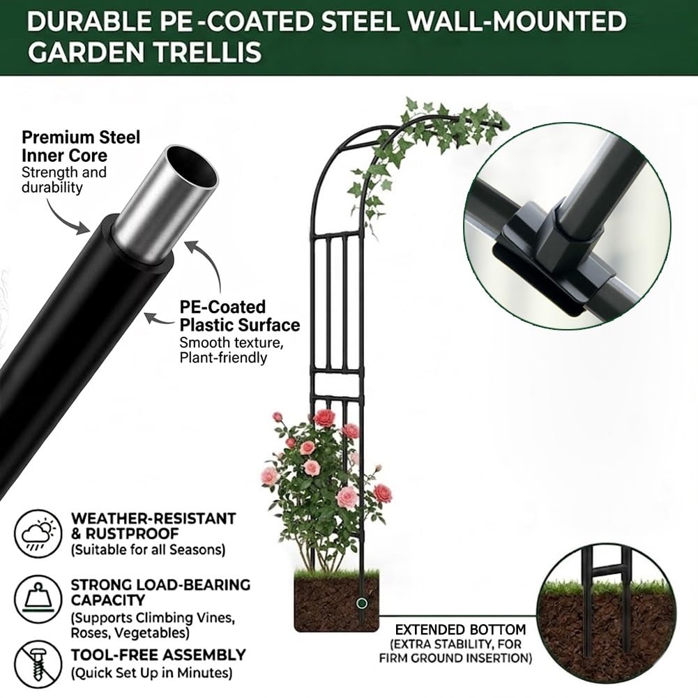 Arche À Rosiers en Métal, Arceau De Jardin Demi-latérale, Treillis Et Support pour Plantes Grimpantes, Pergola Déco pour Extérieur, Terrasse, Mariage Et Cérémonie(Black,W150*H240cm)