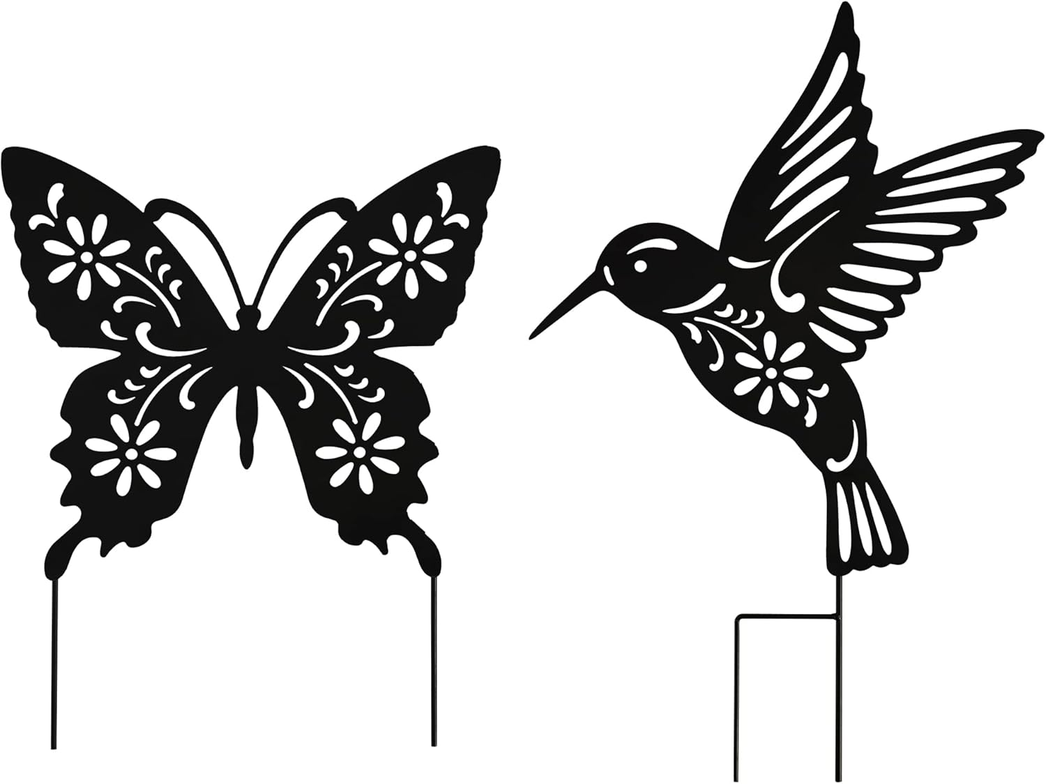Metal Large Size 20inch Hummingbird Butterfly Decorative Garden Stakes, Black Butterfly Hummingbird Outdoor Valentine Decor Silhouette Yard Stake, Valentine Decorations for Lawn Garden Yard