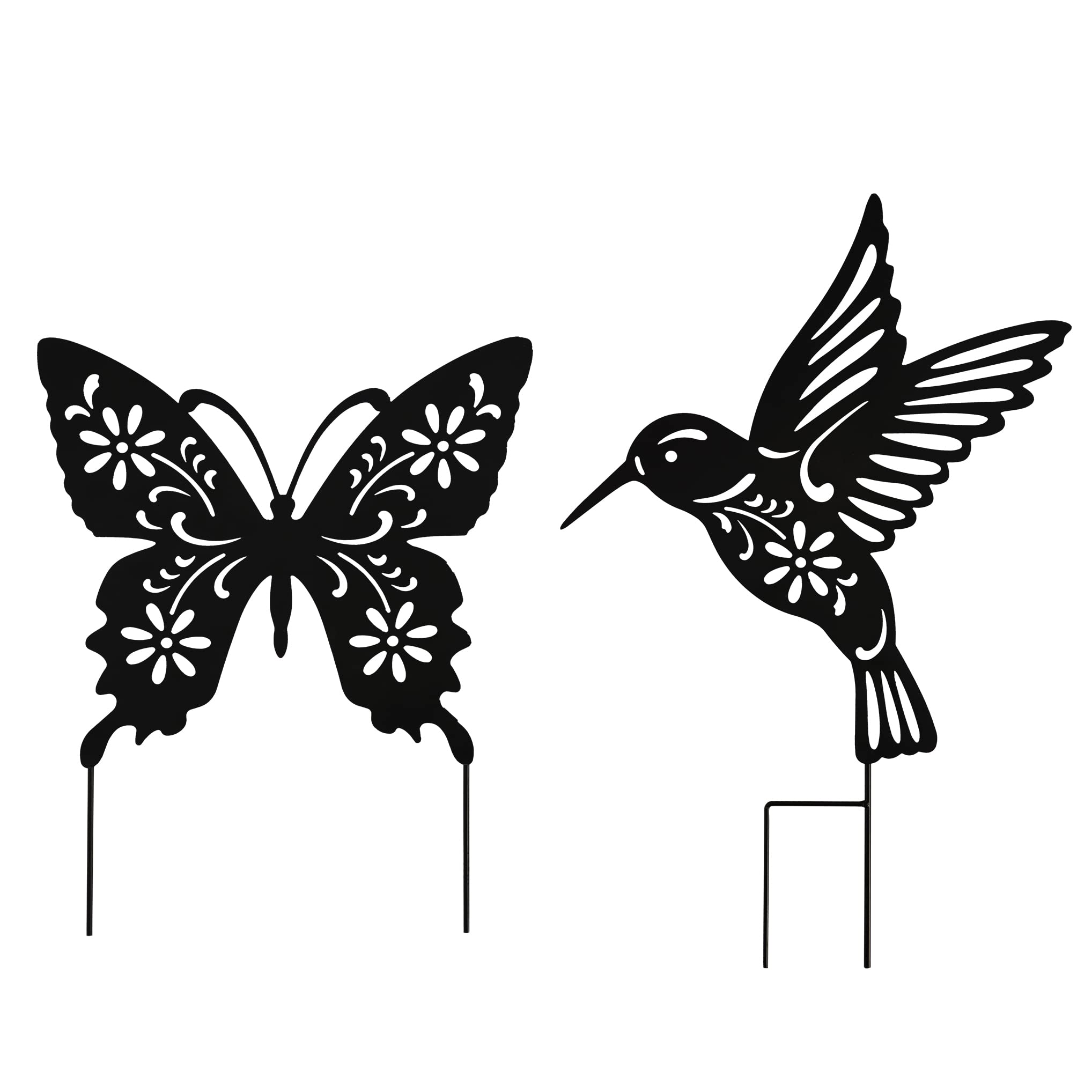 BVLFOOK Metal Large Size 20inch Hummingbird Butterfly Decorative Garden Stakes, Black Butterfly Hummingbird Outdoor Valentine Decor Silhouette Yard