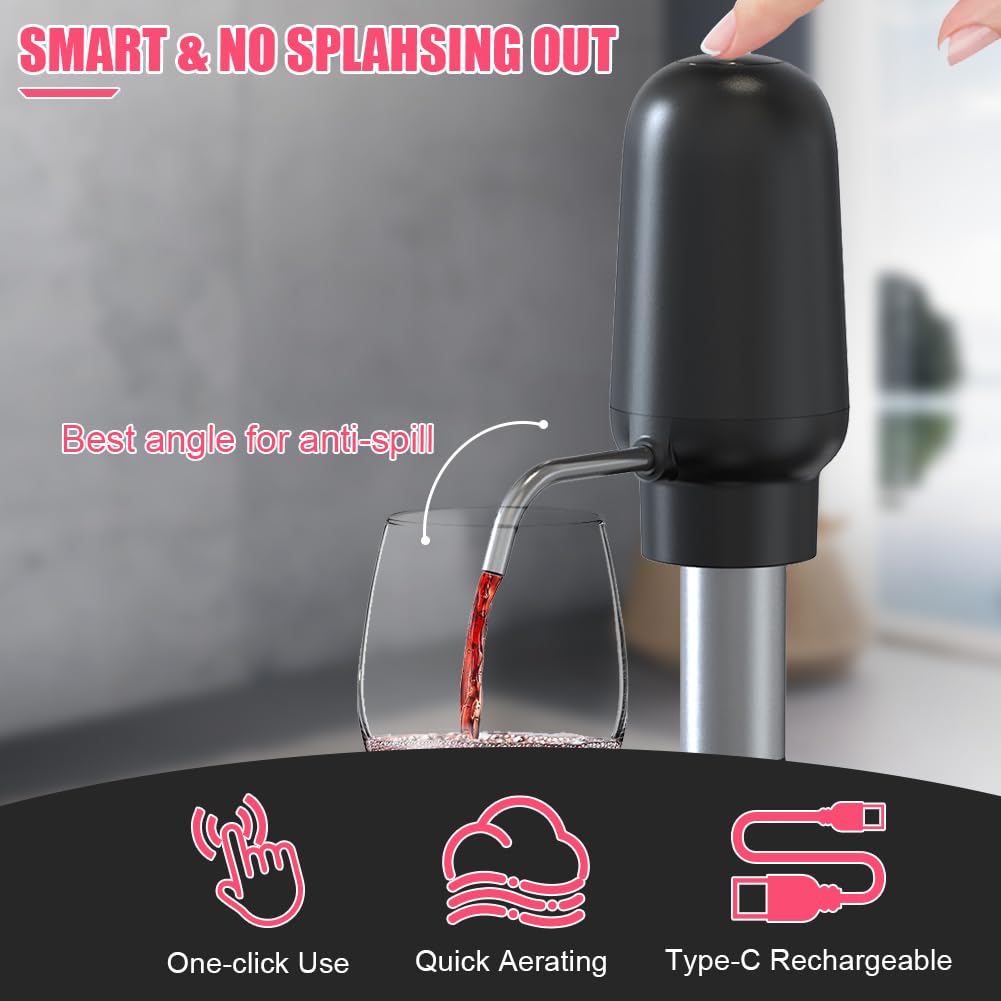 CIRCLE JOY Electric Wine Aerator Pourer, Automatic Wine Dispenser, Rechargeable Decanter with USB Cable, Black - Image 4