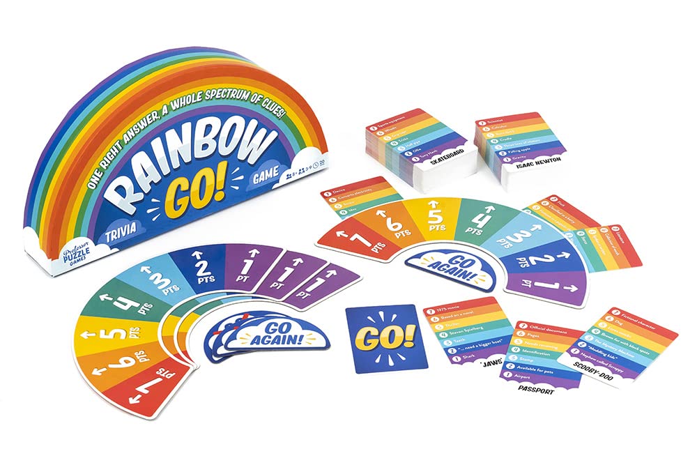 Professor PUZZLE Rainbow Go – Schnelles Quizspiel Mit 7 Hinweisen Pro Frage, Für 2+ Spieler, Reaktionsspiel