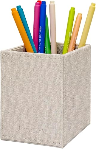 UnionBasic Soporte cuadrado para bolígrafo, taza de cuero para lápices, organizador de papelería de escritorio, color beige