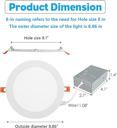 Miniatura 5 de Luz empotrable LED de 8 pulgadas con caja de conexiones, 1 paquete de iluminación LED empotrable ultrafina. Luz diurna de 6000 K, 18 W 110 V