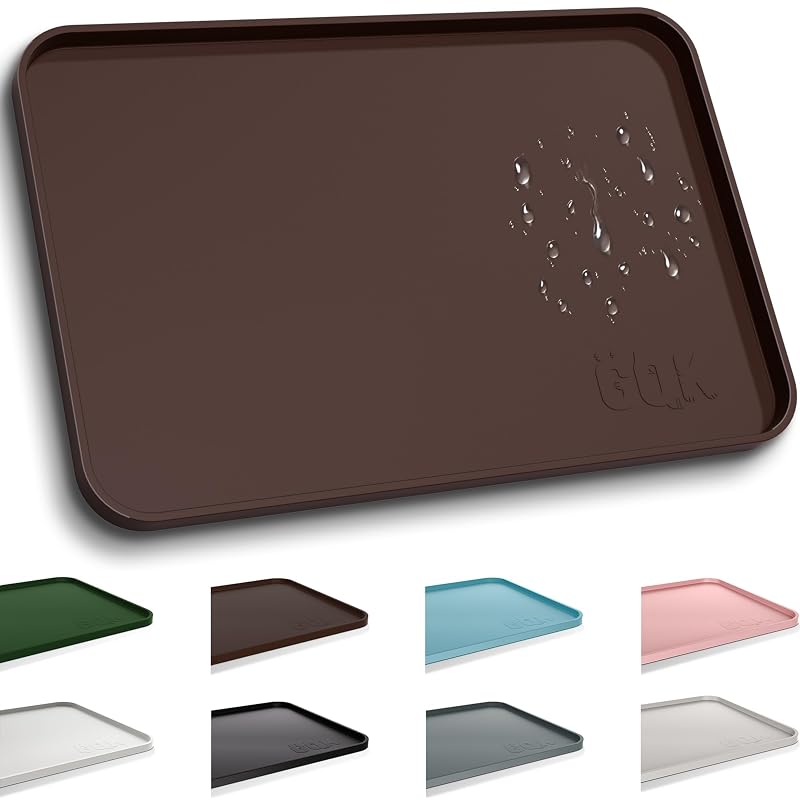 Tapete para Alimentação de Cães e Gatos em Silicone com Borda Elevada GQK Marrom, 45,72 x 30,48 cm, 1 unidade