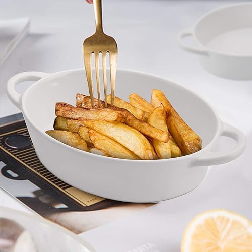 Miniatura 4 de Foraineam Paquete de 6 moldes de porcelana, 10 onzas ovaladas de cerámica para creme Brulee Soufflé para hornear con asas dobles