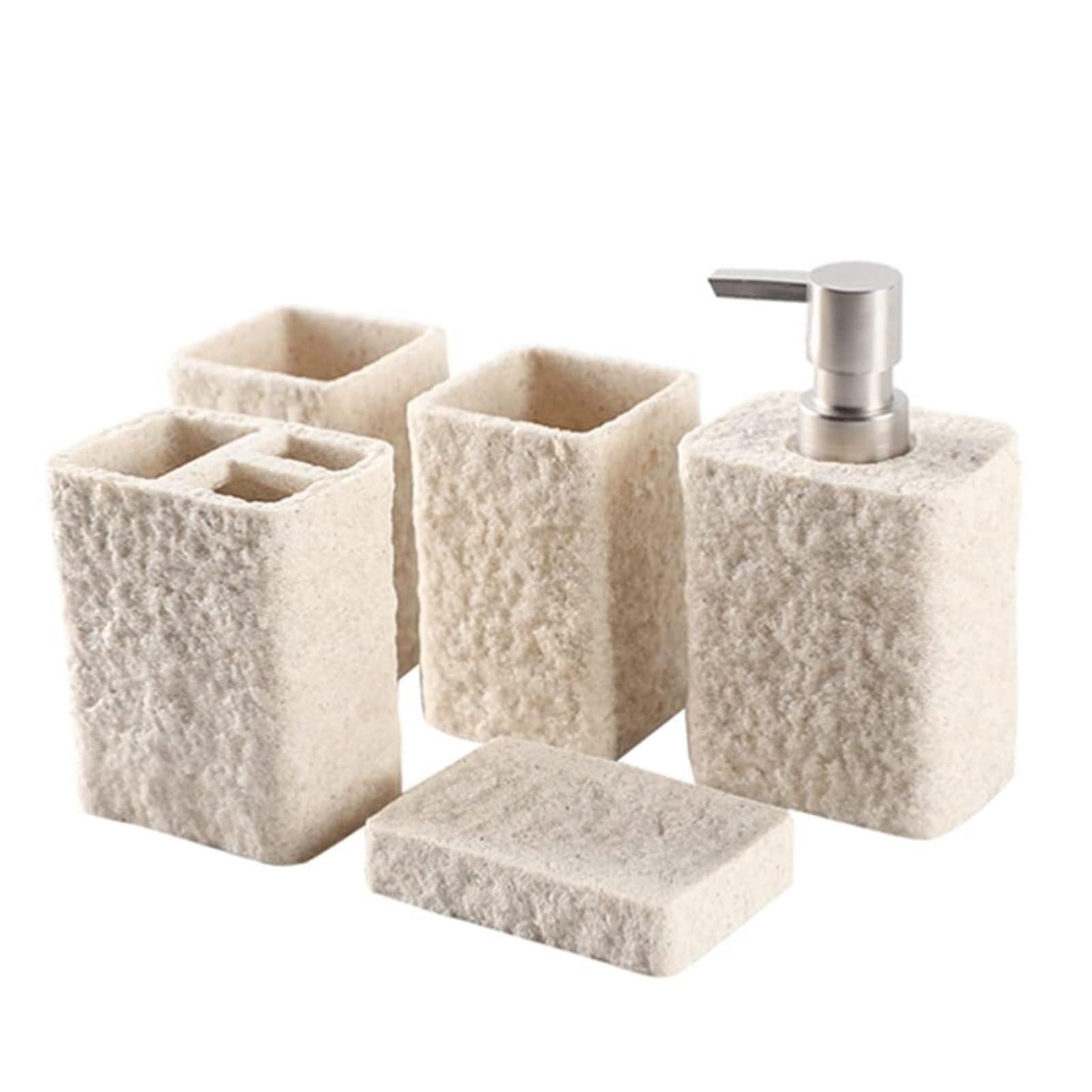 Juego de accesorios baño piedra arenisca de alta densidad y acabado artesanal
