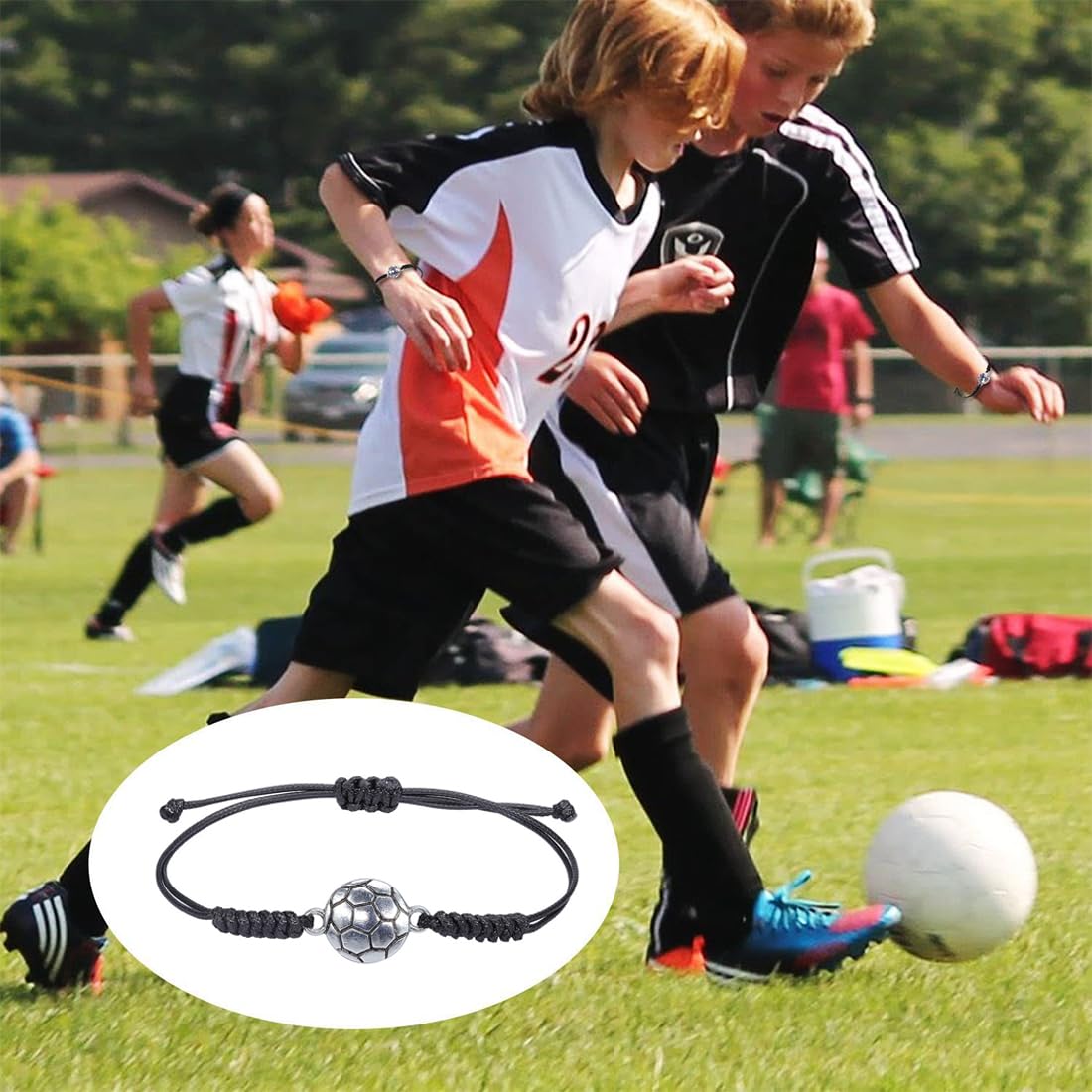 Pulseras de Fútbol Set de 12 Ajustables Tejidas Negro Regalo Deportivo