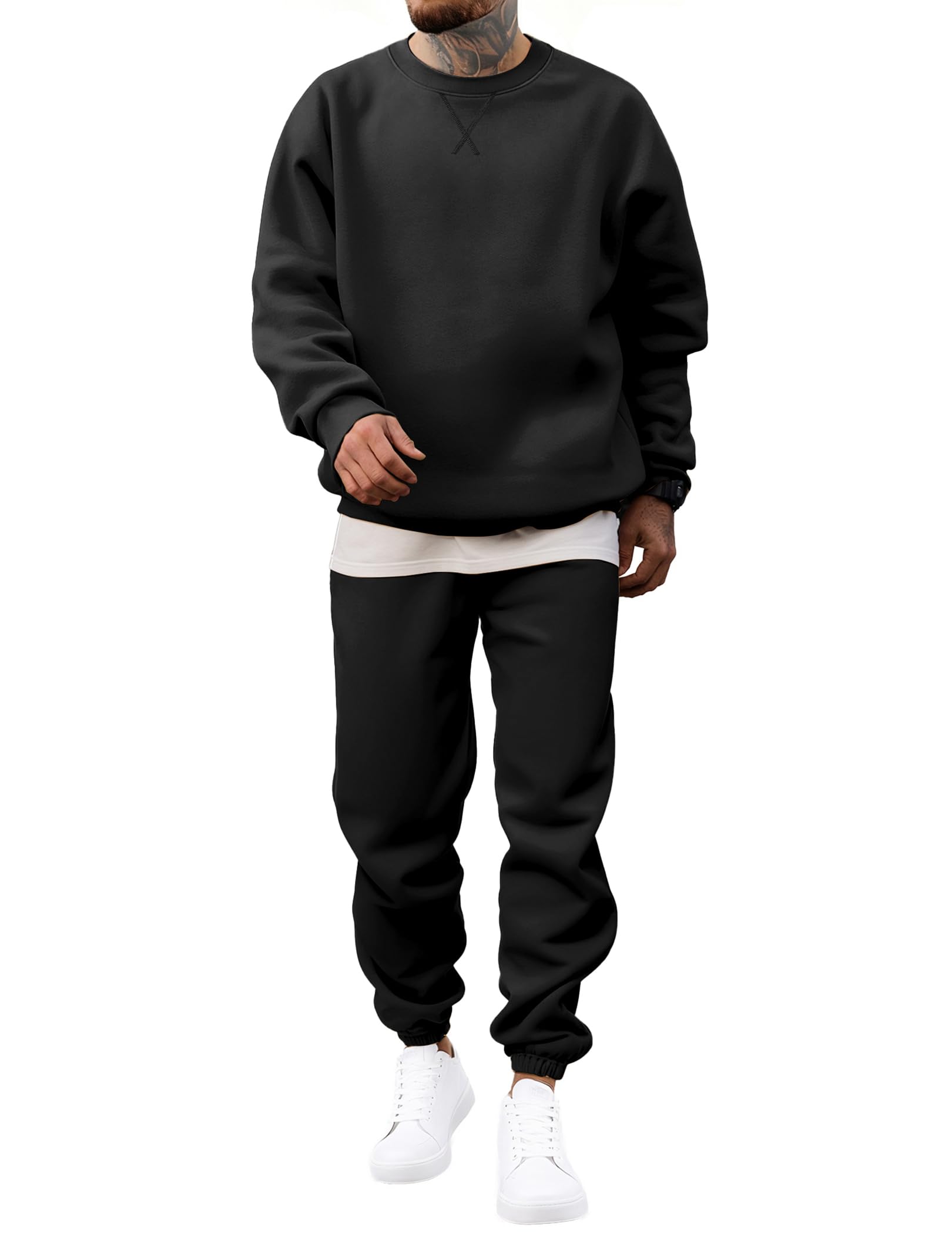 JMIERR Mens 2 Piece Outfits Crew Neck Sweatshirt Tracksuit Joggers Sweatpants Sweatsuit Set