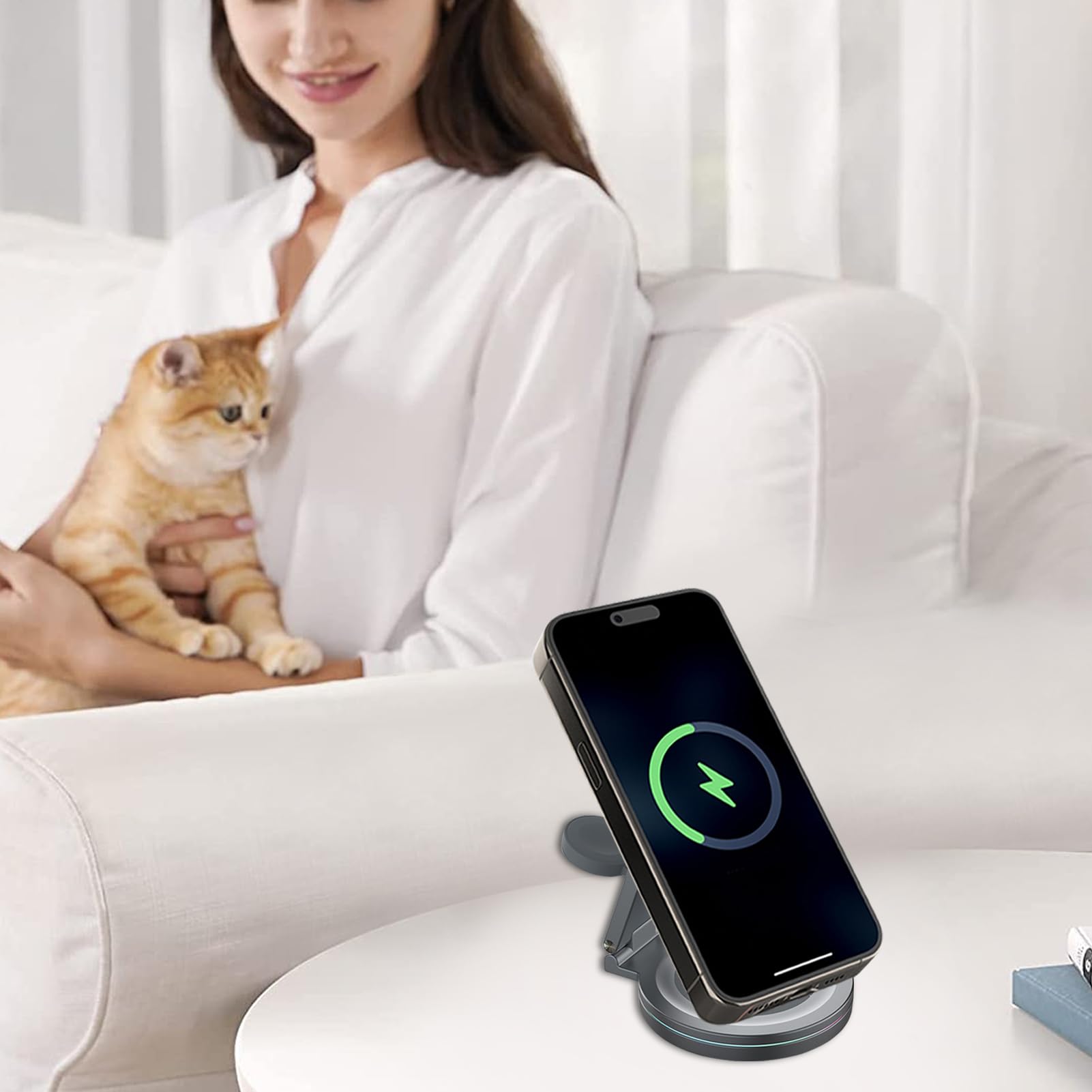 Estación De Recarga Inalámbrica Carga Rápida Magnética | Soporte Carga Inalámbrica 360° Soporte Plegable Portátil para Móvil, Consola, Hogar, Viaje, Bolso, Escritorio, Mesita De