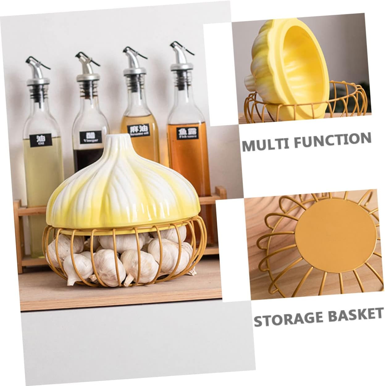PRETYZOOM Multi-function Garlic Holder Convenient Garlic Container for Kitchen Iron Art Storage Basket