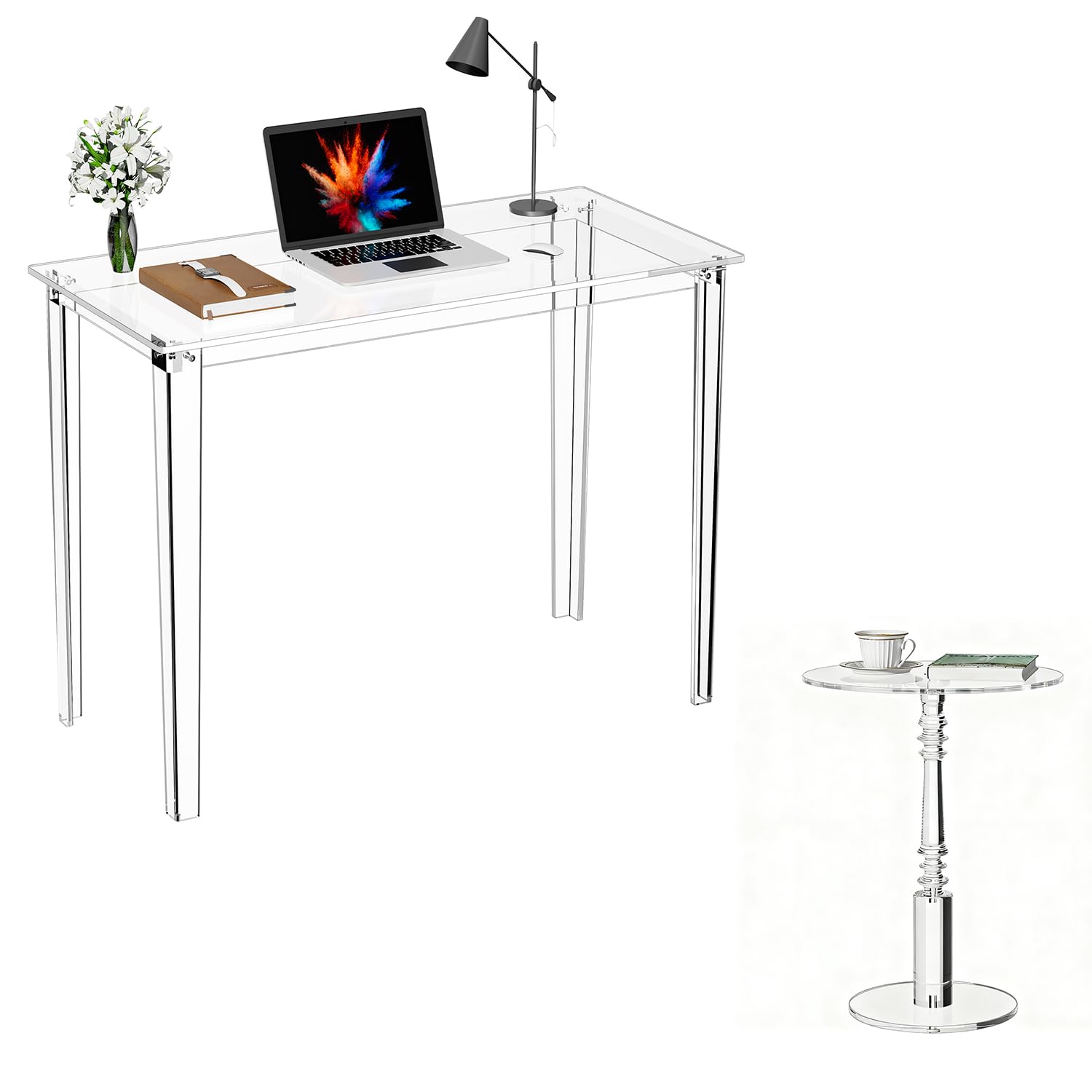 Table d'appoint en acrylique ronde transparente pour salon et chambre