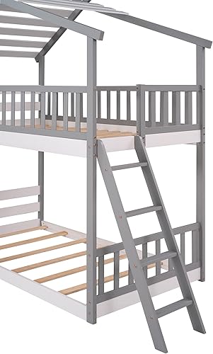 Miniatura 9 de HYC Literas de madera para casa literas de piso individual sobre individual literas de madera para niños literas para niños pequeños con techo