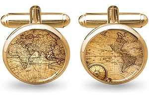 World Map Cufflinks Men's Vintage Personalized Gifts Father Grandfather Dad Tie Clip Blue ZUNON