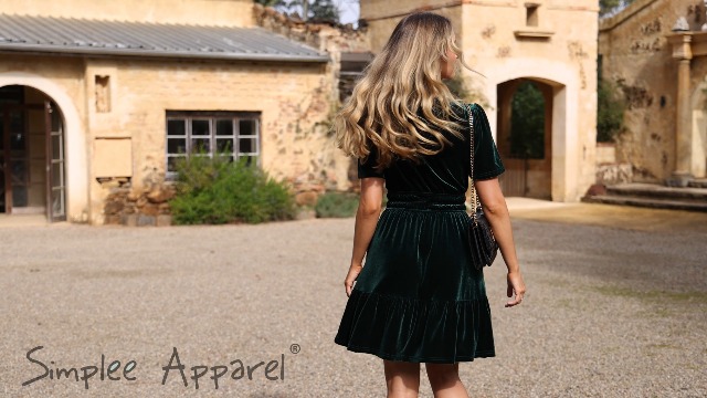 Simplee Women's Semi Formal Wedding Guest Velvet Black Mini Dress