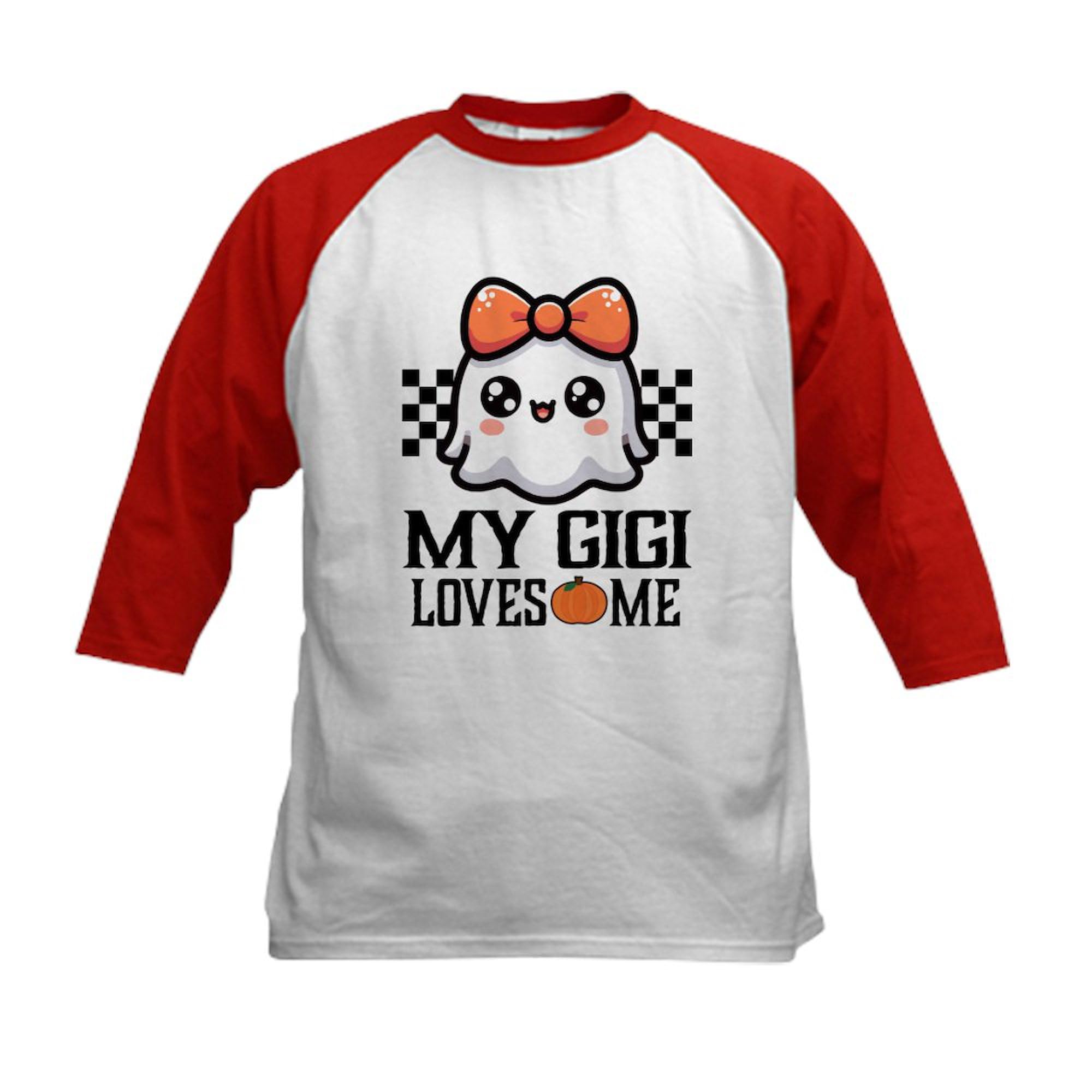 CafePress My Gigi Loves Me Halloween Grandchild Kids Baseball T Shirt Kids Cotton Baseball Jersey, 3/4 Raglan Sleeve Shirt Red/White