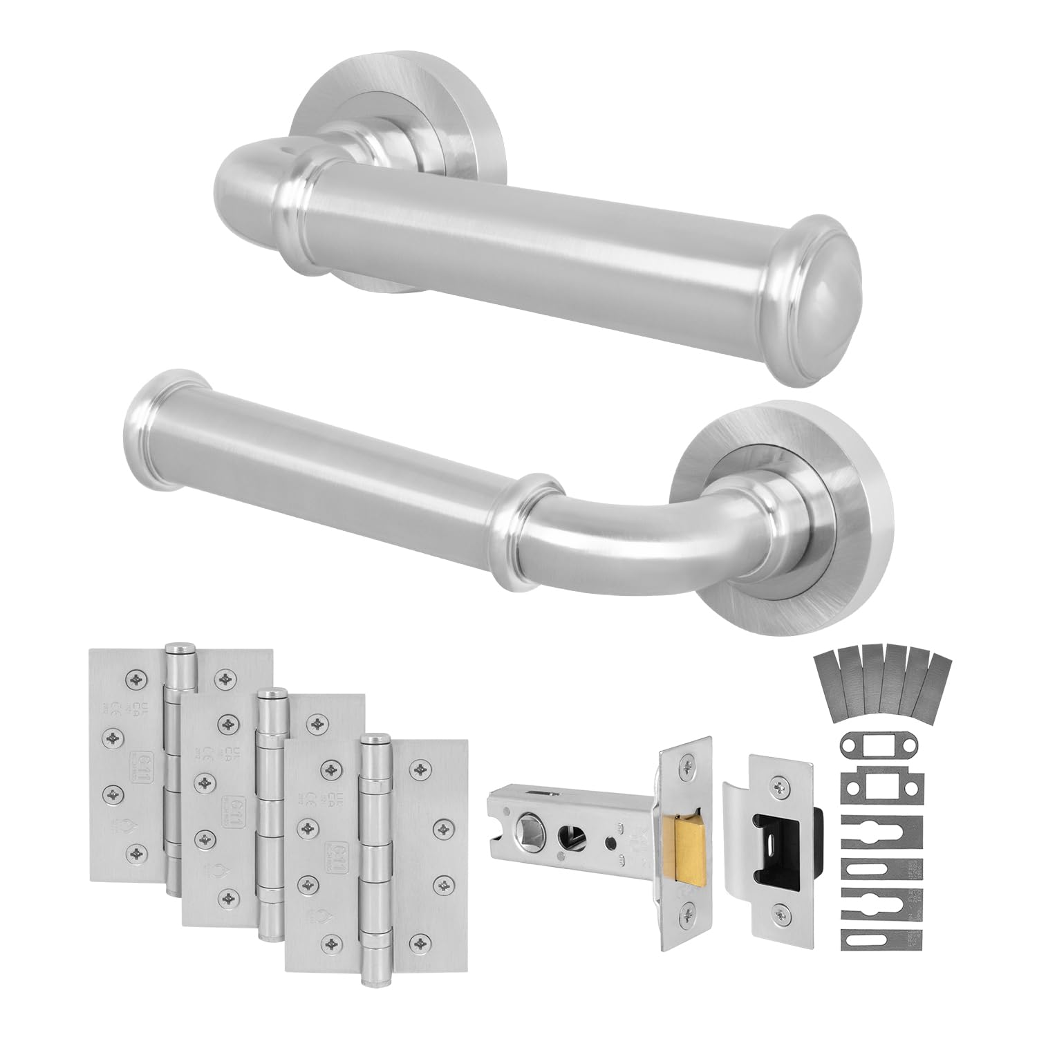 EAI Satin Fire Door Handle Latch Set, Satin Nickel Internal Fire Rated Door Handle with 76mm Latch and 102mm Hinges, Cerro Range 1 Pack