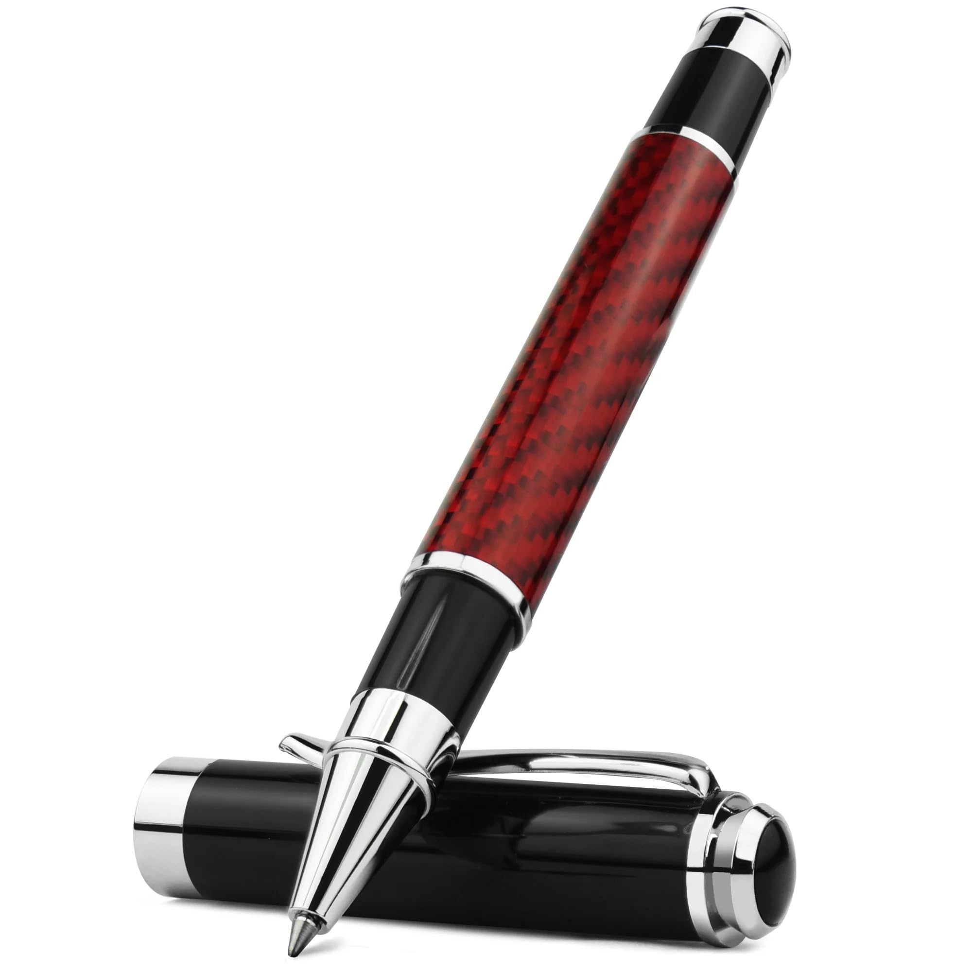 Kohlefaser-Stift, Premium-Metall-Gelschreiber, Mikrospitze, 0,5 mm, schwarze Tinte, glattes Schreiben, Kugelschreiber (rot)