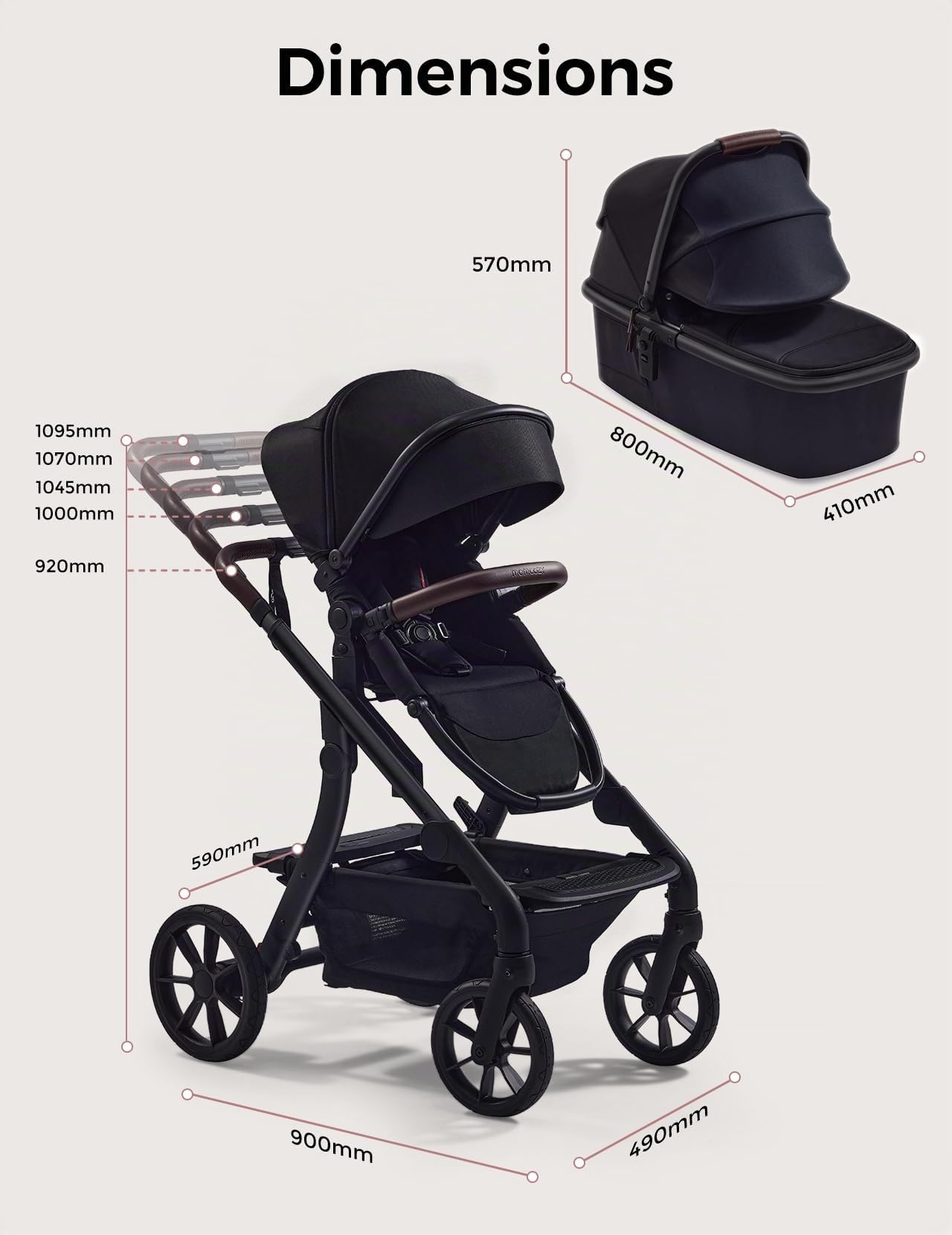 Momcozy ChangeGo Poussette Bébé, Convertible, Auvent Extensible, UPF 50+ | 5 Configurations, Simple-Double-Chariot, Nacelle, Siège, Grandes Roues PU, Suspension, Voyage, Cadeau