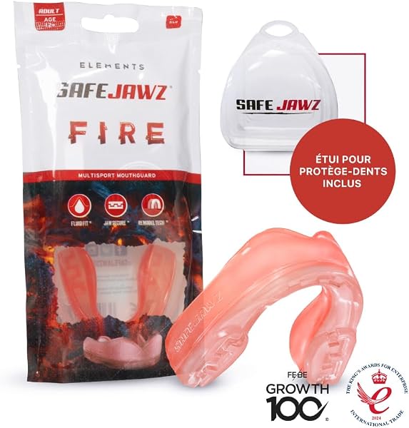 SafeJawz Sport Protège-dents Éléments FEU, Protection intégrale pour Tous Les Sports, notamment Le Rugby, MMA, Hockey, Judo, Karate, Les Arts Martiaux et la Boxe (ROUGE) - 5