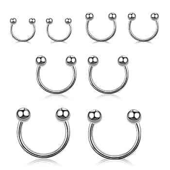 8-Piece Surgical Steel Horseshoe Nose Ring Set - 18g 8mm Hoops & Studs For Septum, Ear, Cartilage Piercings