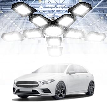 Deformable LED Garage Light Super Bright 528Leds 6000K Daylight Ceiling Workshop Lamps 10+1 Adjustable Panels E26/E27 Base Warehouse Shop Lights 100-277V High Bay Commercial Lighting