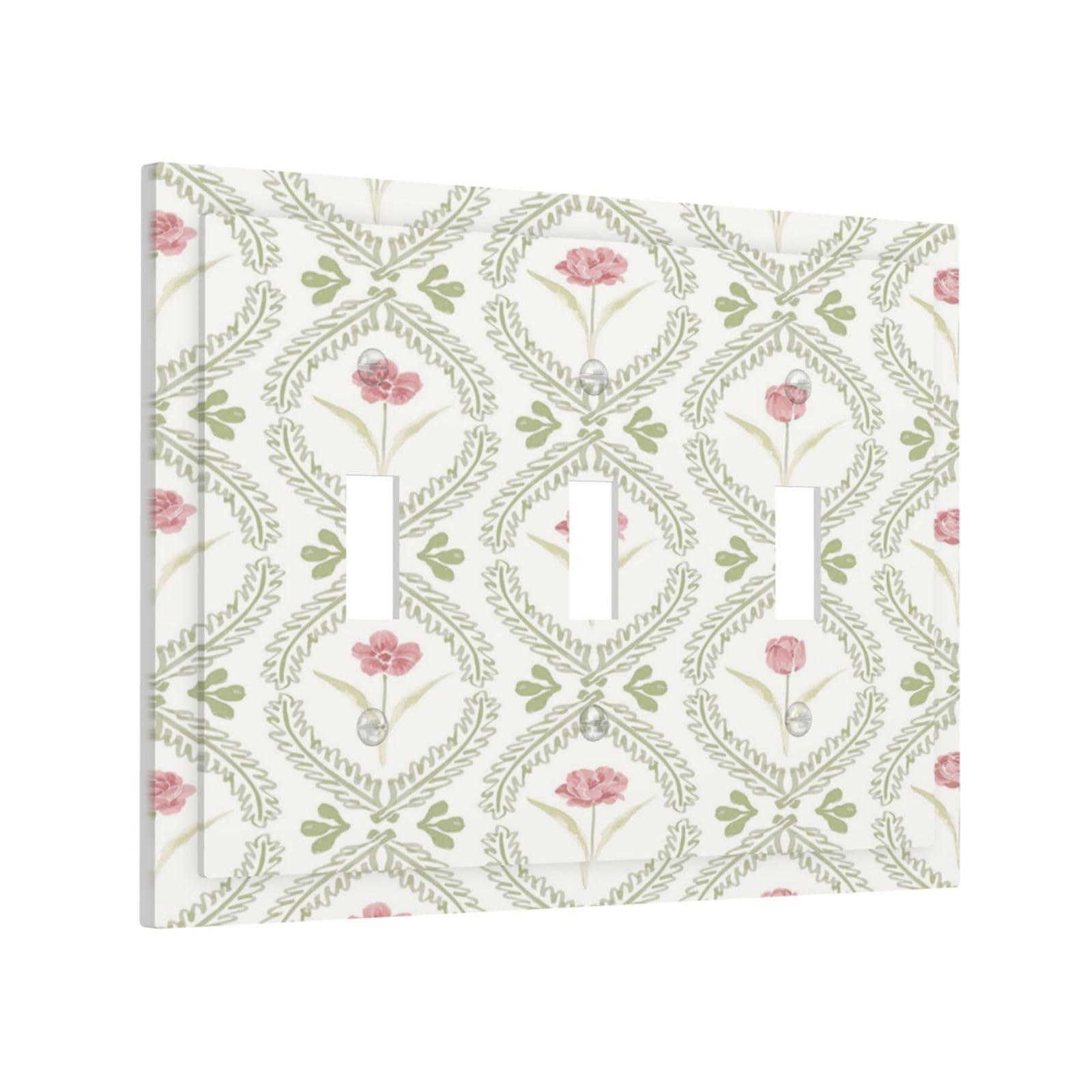 Yamxbfa Decorative Light Switch Cover Plate Vintage Green Botanical Elegant Floral 3 Gang Wall Plates Triple Toggle Electrical Switch Plate Covers Outlet Covers Faceplate for Bedroom Home Decor