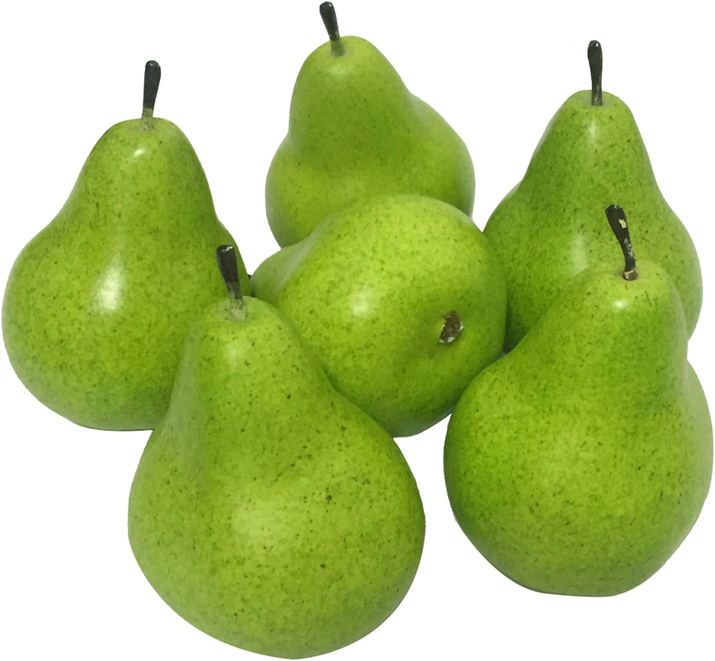 6pcs Fake Pears Artificial Fruits Vivid Green Pear for Home Fruit Shop Supermarket Desk Office Restaurant Decorations Or Props (Green)