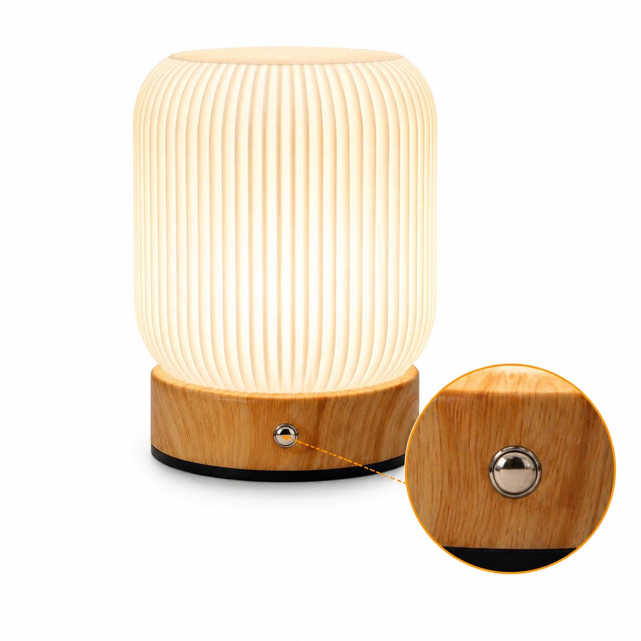 Touch-Sensitive Table Lamp, Three-Color Dimmable, Ribbed Plastic Shade