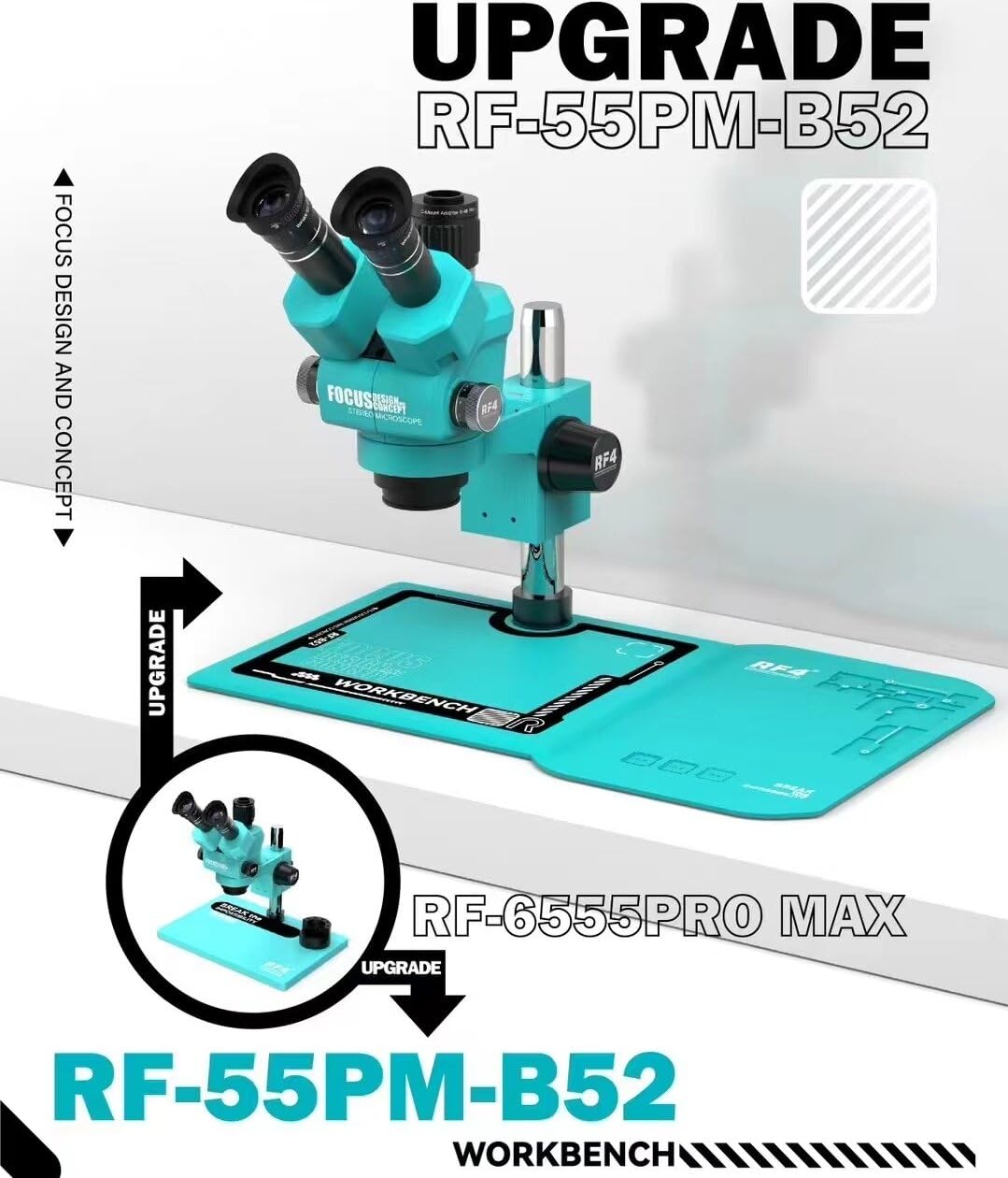 Microscopio estereoscópico trinocular con Sistema a Prueba de Polvo, Zoom 6.5-55X, Campo Amplio, cámara HDMI USB de 4K para Soldadura y reparación de PCB (RF-55PM-B52)