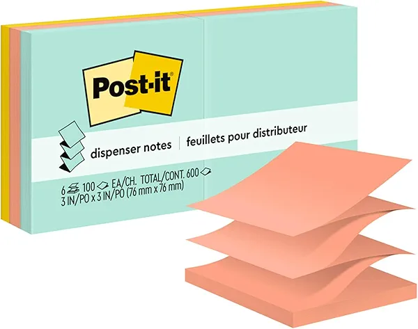 Post-it Pop-up Notes 3x3 in 6 Pads America's #1 Favorite Sticky Notes Beachside Café Collection Pastel Colors Recyclable (R330-AP)