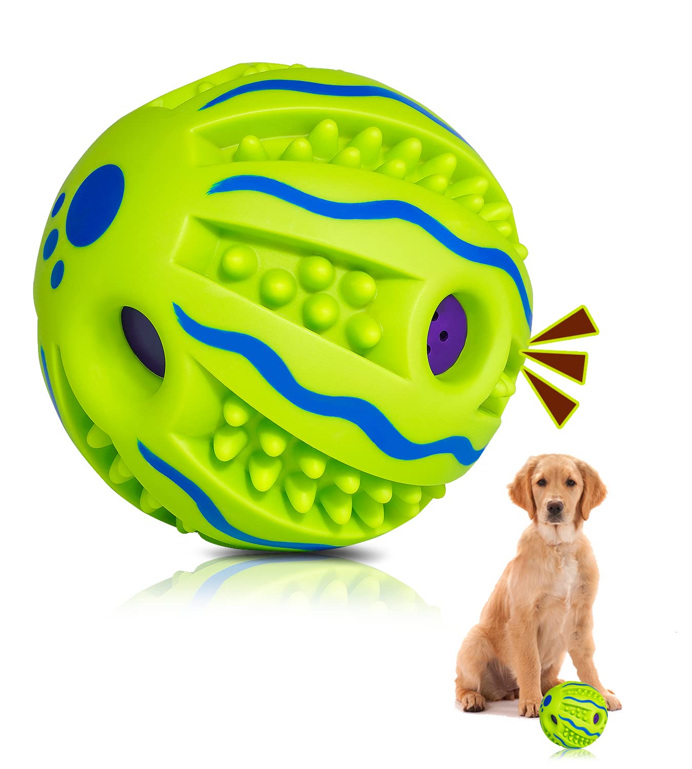 TAUCHGOEInteractive Giggle Ball for Large Dog Tough Squeaky Wobble Wag for Medium Small Peppy Dog Pet Toy (Spiky Wave, L(5.5Inch))