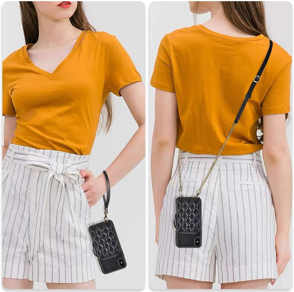 Black Friday - 60% OFF LAMEEKU iPhone Xs Max Zipper Wallet Case, iPhone Xs Max Card Holder Case with Leather Card Slot Handstrap Crossbody Chain, Protective iPhone Cover for iPhone Xs Max 6.5'' - Black