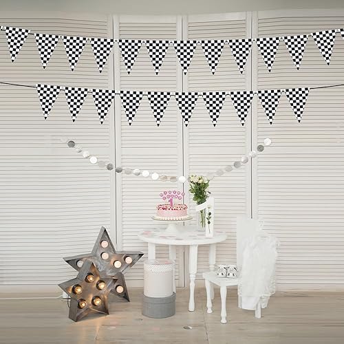 Miniatura 6 de Bandera a cuadros en blanco y negro de 90 pulgadas, decoración de cumpleaños de carreras, para suministros de fiesta de autos Nascar