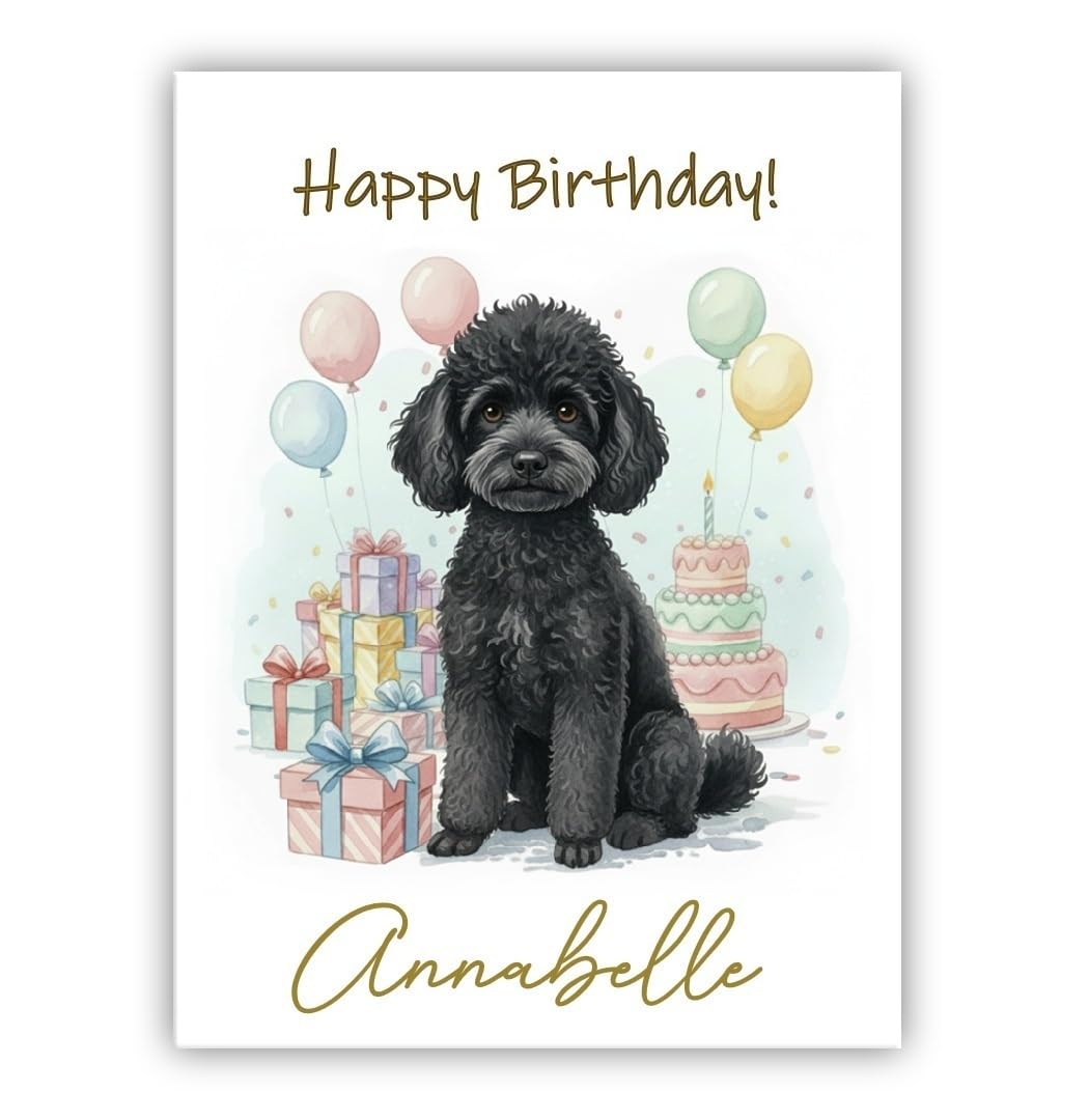 Personalised Birthday Card From the Dog – Add Any Name – Multiple Breeds Available – Dogs Lover Gift (• Poodle black)