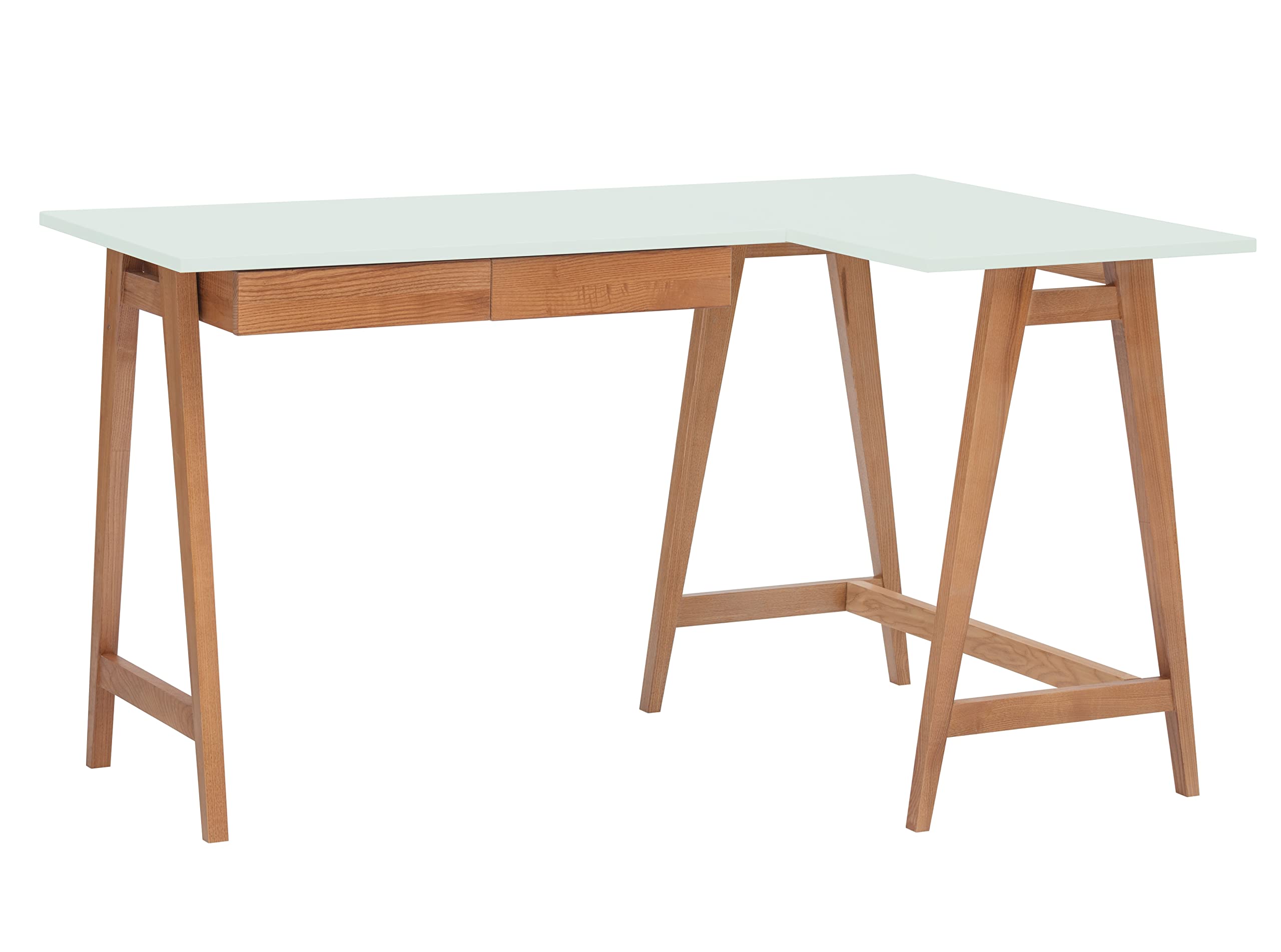 Luka Corner Desk with L-Shape Angle Desk Office Table Corner Table Work Table Study Table Computer Table - 135 cm + 85 cm - Right Side - Solid Oak - Light Mint