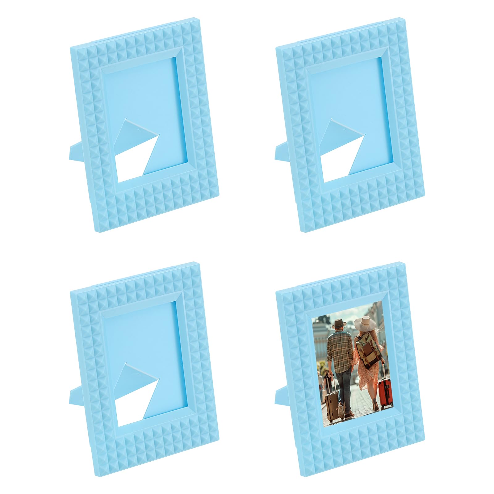 Mini cadre photo rétro bleu lot de 4 idéal pour affichage de table stable