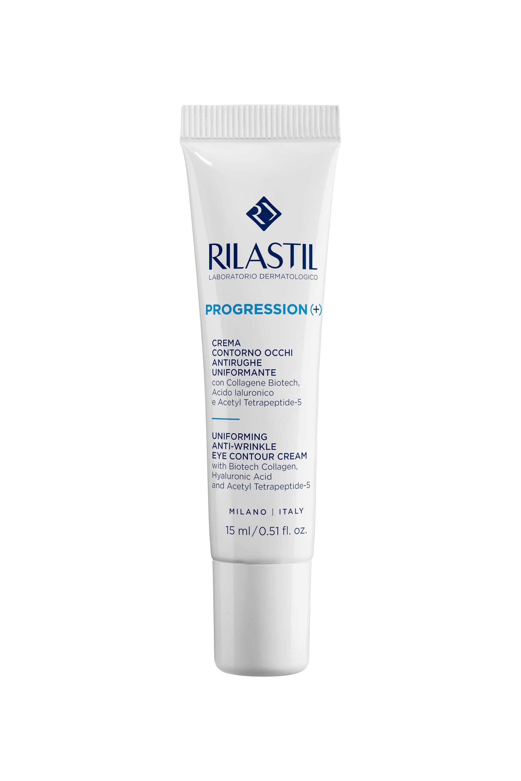 Rilastil Progression Plus Anti-Falten-Augen-Creme, einheitlich, mit Markierung von Falten, Antiaging, für reife Haut mit Collagen, Hyaluronsäure, 15 ml