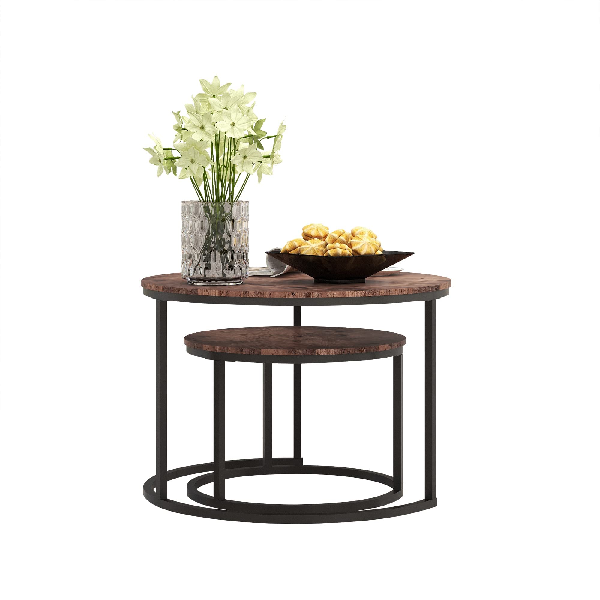 Amazon｜FOUBAM ラウンドネスティングコーヒーテーブル2点セット